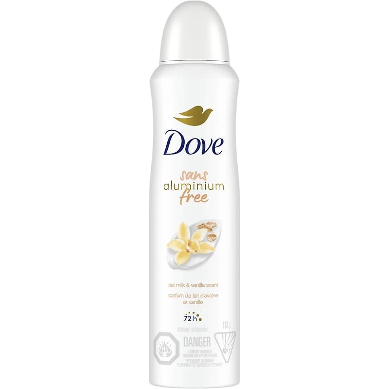 Dove 0% Aluminum Oat Milk & Vanilla Scent 48h Aluminum-Free Deodorant Dry Spray for Women with 1/4 Moisturizers for Soft, Smooth Underarms